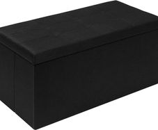 Large Folding Balck Ottoman Storage Box with Lid,Linen Footrest Stool Bedroom Bench Seats,Toy Box Chest Living Room Furniture 76x38x38cm