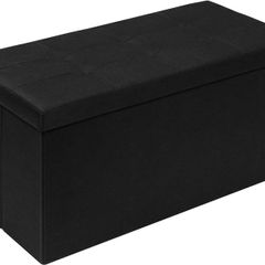 Large Folding Balck Ottoman Storage Box with Lid,Linen Footrest Stool Bedroom Bench Seats,Toy Box Chest Living Room Furniture 76x38x38cm