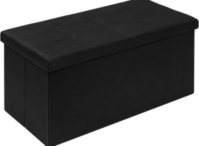 Large Folding Balck Ottoman Storage Box with Lid,Linen Footrest Stool Bedroom Bench Seats,Toy Box Chest Living Room Furniture 76x38x38cm