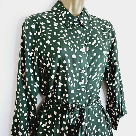 Dorothy Perkins Green Spotted Polka Dot Belted Shirt Dress