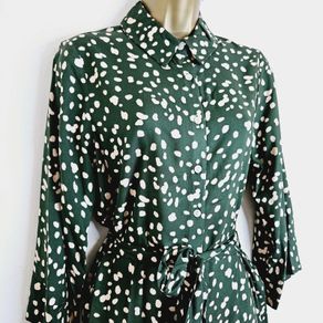 Dorothy Perkins Green Spotted Polka Dot Belted Shirt Dress