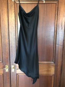 Black Lined Tapered Satin Dress