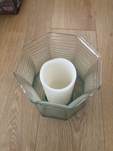 Large 8.5" tall flarred scalloped Aqua Glass Candle Holder or Vase with LED Candle