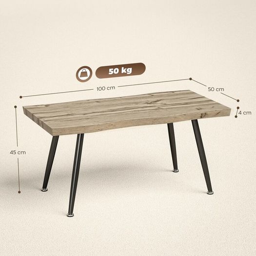 Curved Coffee Table Low Table for Modern Living Room with 4 cm Thick Top Steel Legs 100x50x45 cm Oak