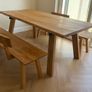Solid oak dining table and benches Image 4