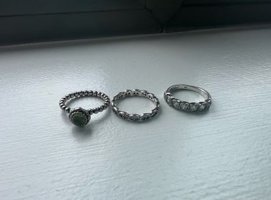 3 silver Pandora rings