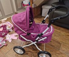 Baby doll pram, bath, bed