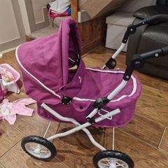 Baby doll pram, bath, bed