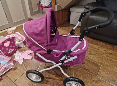 Baby doll pram, bath, bed