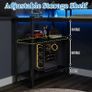 100cm Reversible L-Shaped Gaming Desk with Power Sockets & LED Lights, Carbon Fibre Computer Table with Long Monitor Stand, 2-Tier CPU Storage Shelves & Side Pouch, Black Image 7