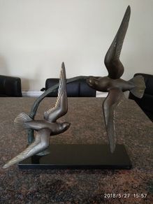 Art deco Bronze swallows , 1930s signed