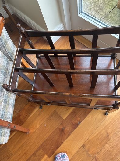 Antique Style Mahogany Canterbury Magazine/ Newspaper/ Vinyl Storage Holder - Stand with a single drawer