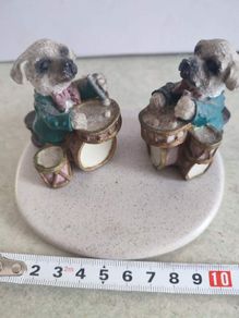 Set Of Tow Dog Fegurine Drumer On Stand