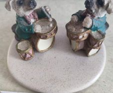 Set Of Tow Dog Fegurine Drumer On Stand
