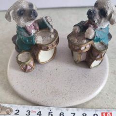 Set Of Tow Dog Fegurine Drumer On Stand
