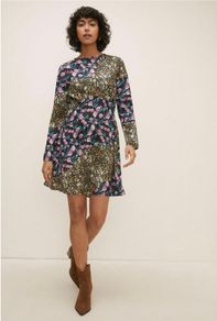 Oasis Asymmetric Floral Print Satin Skater  X2
