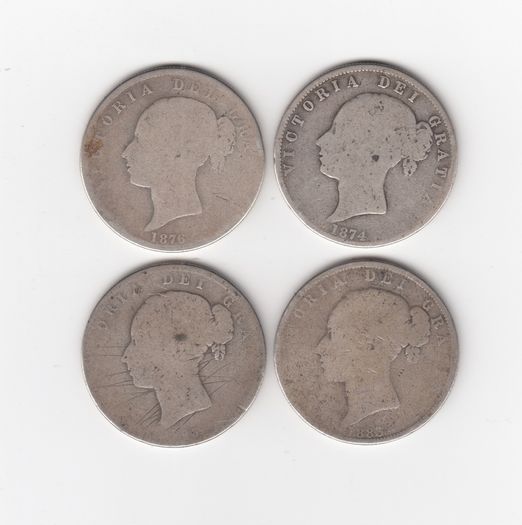 G.B. 4 x Half Crowns, 2/6, 92.5% Silver, Victorian YOUNG HEAD Coins ( no.486)