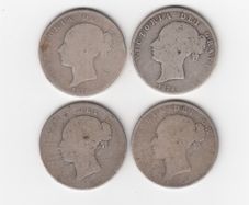 G.B. 4 x Half Crowns, 2/6, 92.5% Silver, Victorian YOUNG HEAD Coins ( no.486)