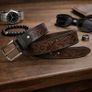 Unisex Genuine Leather Tooled Belt Vintage Floral Western Leather Belt Image 6