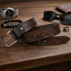 Premium Embossed Genuine Leather Belt Stylish Vintage Designer Belt Durable Formal & Casual Waist Belt