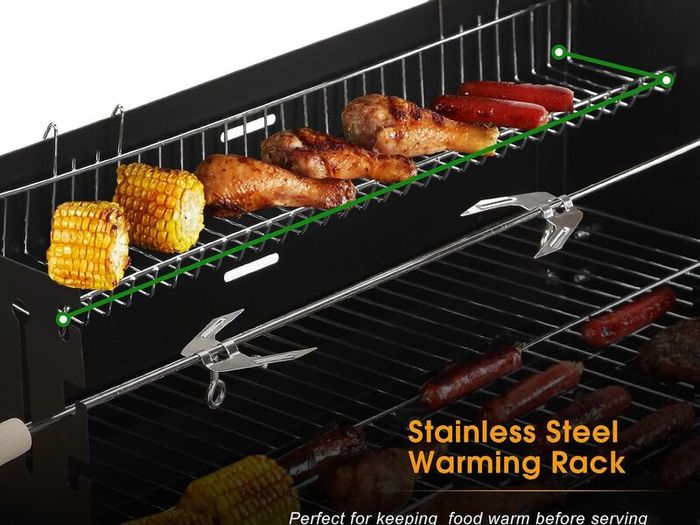 Trolley Barbecue with Warming Rack & Rotisserie Spit for Outdoor Garden Camping Patio