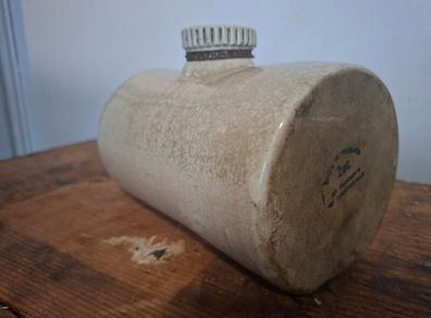 Antique Stoneware 2pt Hot water bottle/Bed Warmer with makers stamp