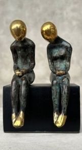 Male & Female Sculpture - Patinated Bronze On A Wooden Plinth