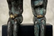 Male &amp; Female Sculpture - Patinated Bronze On A Wooden Plinth