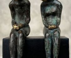 Male & Female Sculpture - Patinated Bronze On A Wooden Plinth