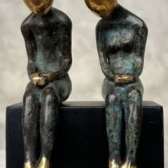 Male & Female Sculpture - Patinated Bronze On A Wooden Plinth