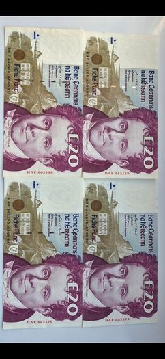 10 consecutive 20 pound banknotes