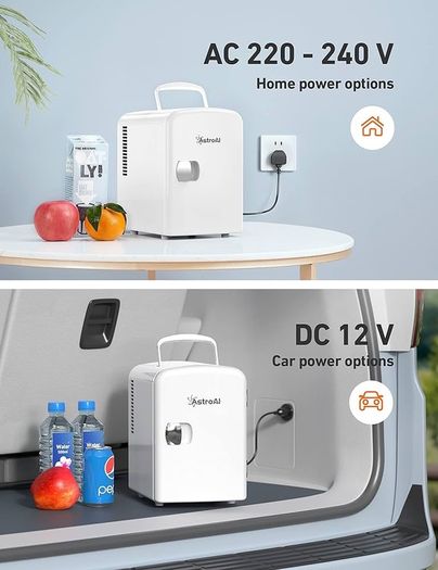 NEW SALE | Mini Fridge 4 Litre, 6 Can Portable AC+DC Power Cooler & Warmer, for Bedrooms, Cars, Offices; Skincare, Makeup, Cosmetics, Food