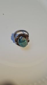 ringVintage Egyptian Hallmarked Solid Silver Scarab Beetle Ring Faience Scarab
