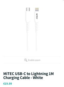 iPhone MiTEC USB-C to Lightning 1M Charging Cable - White Cable Charger Lead for iPhone 14 13 12 11
