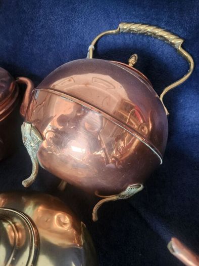 Vintage brass and cpper kettles. polished and beautiful.