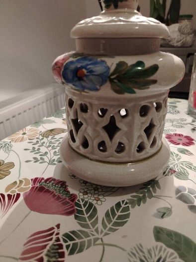 Vintage Hand Panted Cut Out lidded jar plus candle
