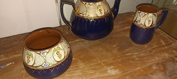 Old Pottery Teapot & Sugar Basin Milk Jug