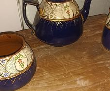 Old Pottery Teapot & Sugar Basin Milk Jug
