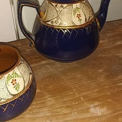 Old Pottery Teapot & Sugar Basin Milk Jug