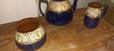 Old Pottery Teapot & Sugar Basin Milk Jug