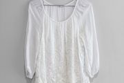 Pre Owned White Embroidered Boho Tunic Blouse