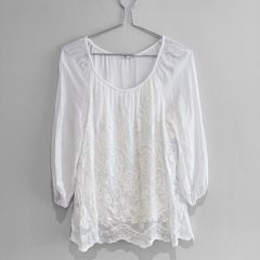 Pre Owned White Embroidered Boho Tunic Blouse