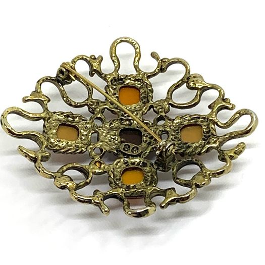 Rare Vintage Gold Tone Amber Brooch