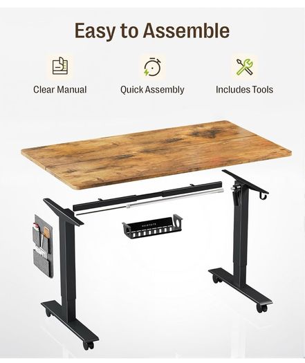 Electric Height Adjustable Standing Desk, 100x60cm Sit Stand Desk with Cable Tray, Hook and Storage Pocketse, Stand Up Desk with Memory Controller for Home Office