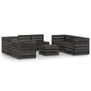 9 Piece Garden Lounge Set Grey Impregnated Pinewood