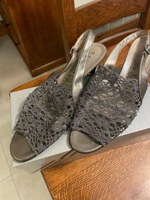 Leather and Lace Sandals  - Colour Pewter