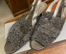 Leather and Lace Sandals  - Colour Pewter