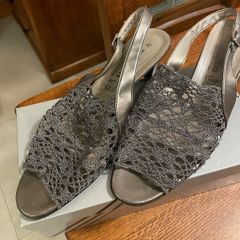 Leather and Lace Sandals  - Colour Pewter
