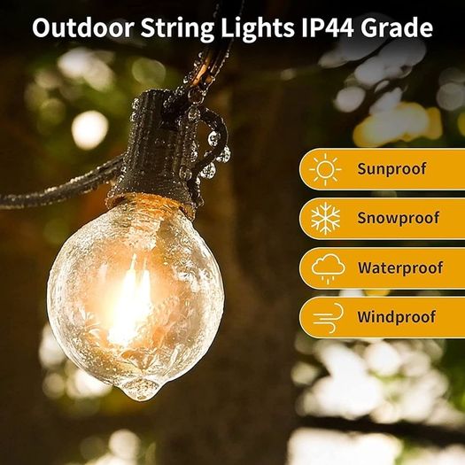 FREE EXPRESS SHIPPING LED Outdoor String Lights Mains Powered with Plastic Bulbs, 30FT Garden Patio String Lights Outdoor Festoon Lights with 16+1 E12 Bulbs for Indoor & Outdoor