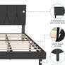Small Double Bed Frame, Black, Upholstered Wooden Slat Bed Frame with Headboard Image 5